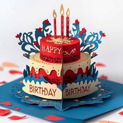 Un bon prix. Un gâteau d'anniversaire en 3D en forme exquise Des dessins variés pour les cartes de vœux créatives modernes en ligne